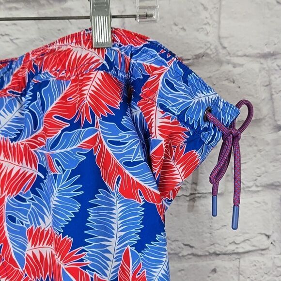 NWT Men's XXL Resort Swim Trunks Red Blue Palm Print Lined Water Shorts Beach - Picture 6 of 15